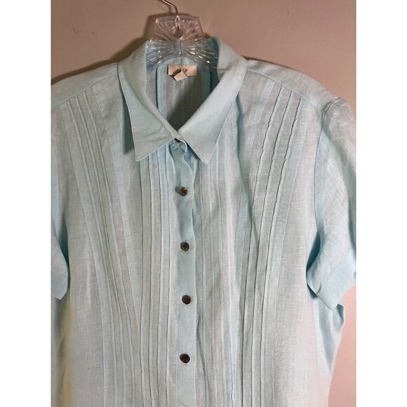 J. Jill Women's 100% Linen Blue Button Down Pintuck Blouse Size Medium - Picture 6 of 12